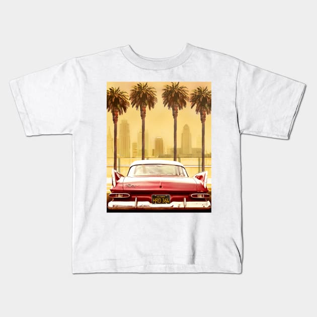 PLYMOUTH SAVOY WITH PALM TREES Kids T-Shirt by Larry Butterworth